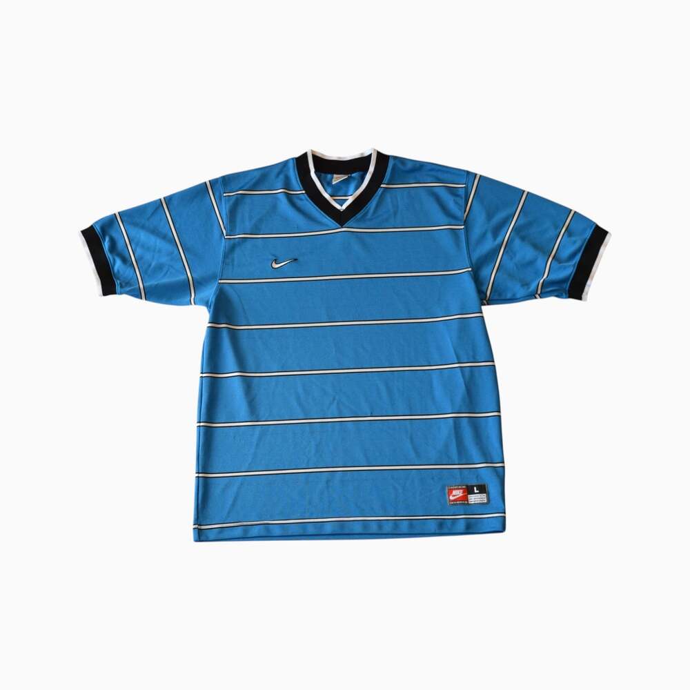 Vintage Nike Blue Striped Soccer Jersey Shirt Made in USA Size L